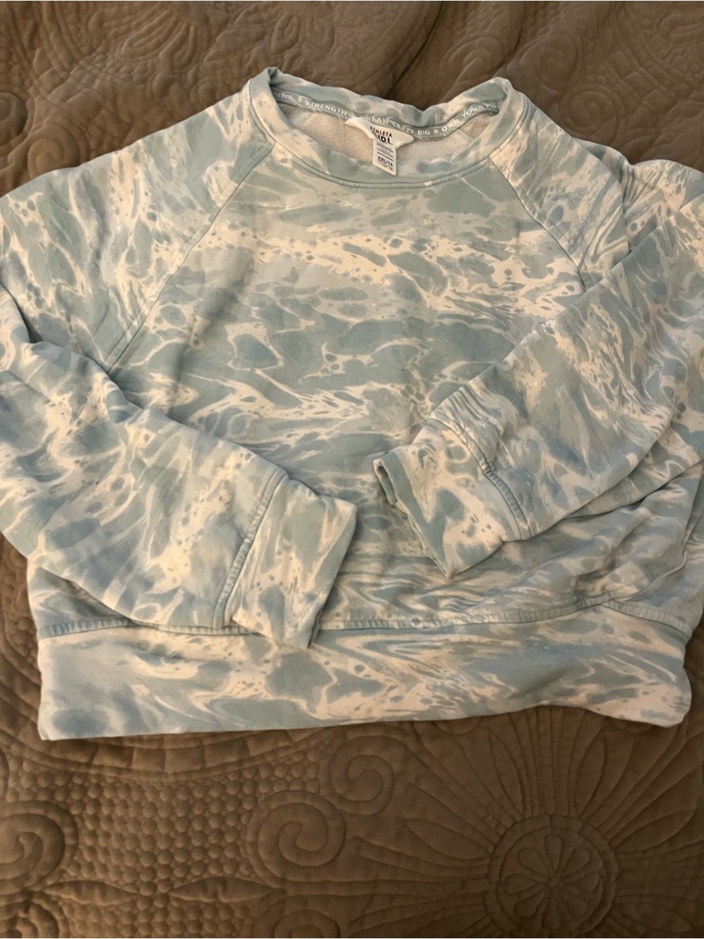 Athleta Girl Light Blue and White Marble-Print Long Sleeve Tee